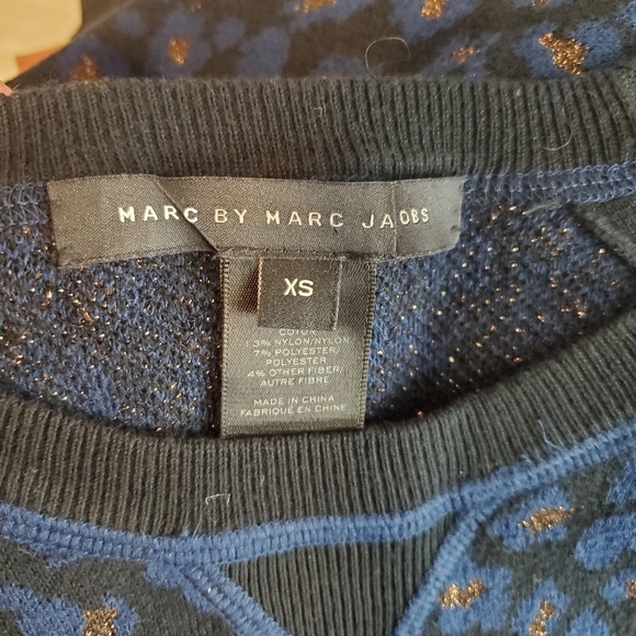 Marc by Marc Jacobs Sasha Sweater Womens XS Black Blue Leopard Gold Metallic - Picture 3 of 12